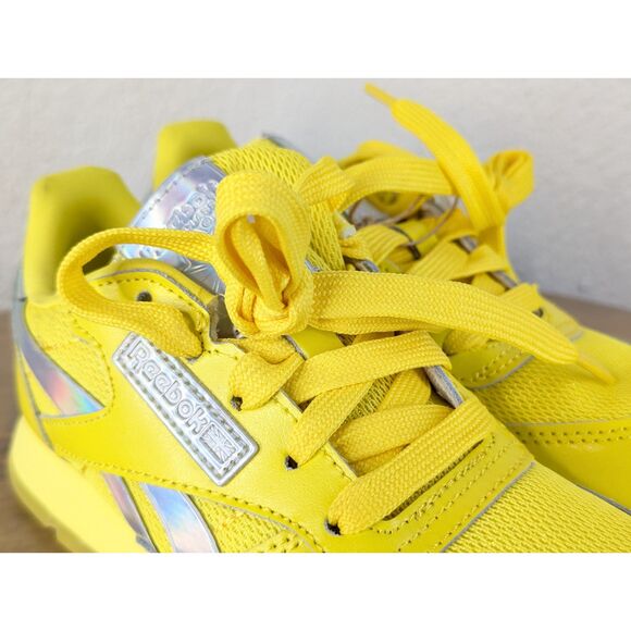 NWOB Reebok Girls Leather Running Sneakers Size 1 Yellow Silver Athletic Retro - Picture 7 of 11